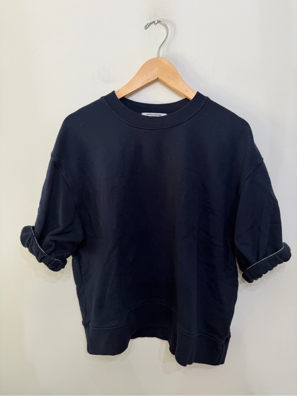 Perfectwhitetee Rebecca Terry 3/4 Puff Sleeve Sweatshirt Top Navy Blue Women’s M - Picture 2 of 9